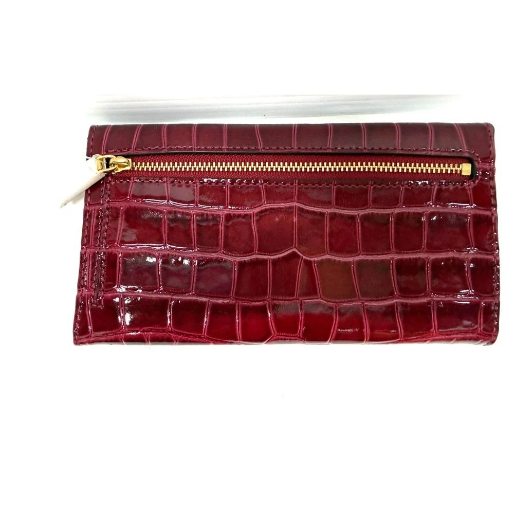 Michael Kors Jet Set MAGENTA PINK PATENT LEATHER CROCO‎ Wallet! Rare 7 x 4